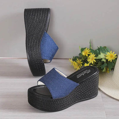 Open Toe Mid Heel Wedge Sandals - Velveta Studio