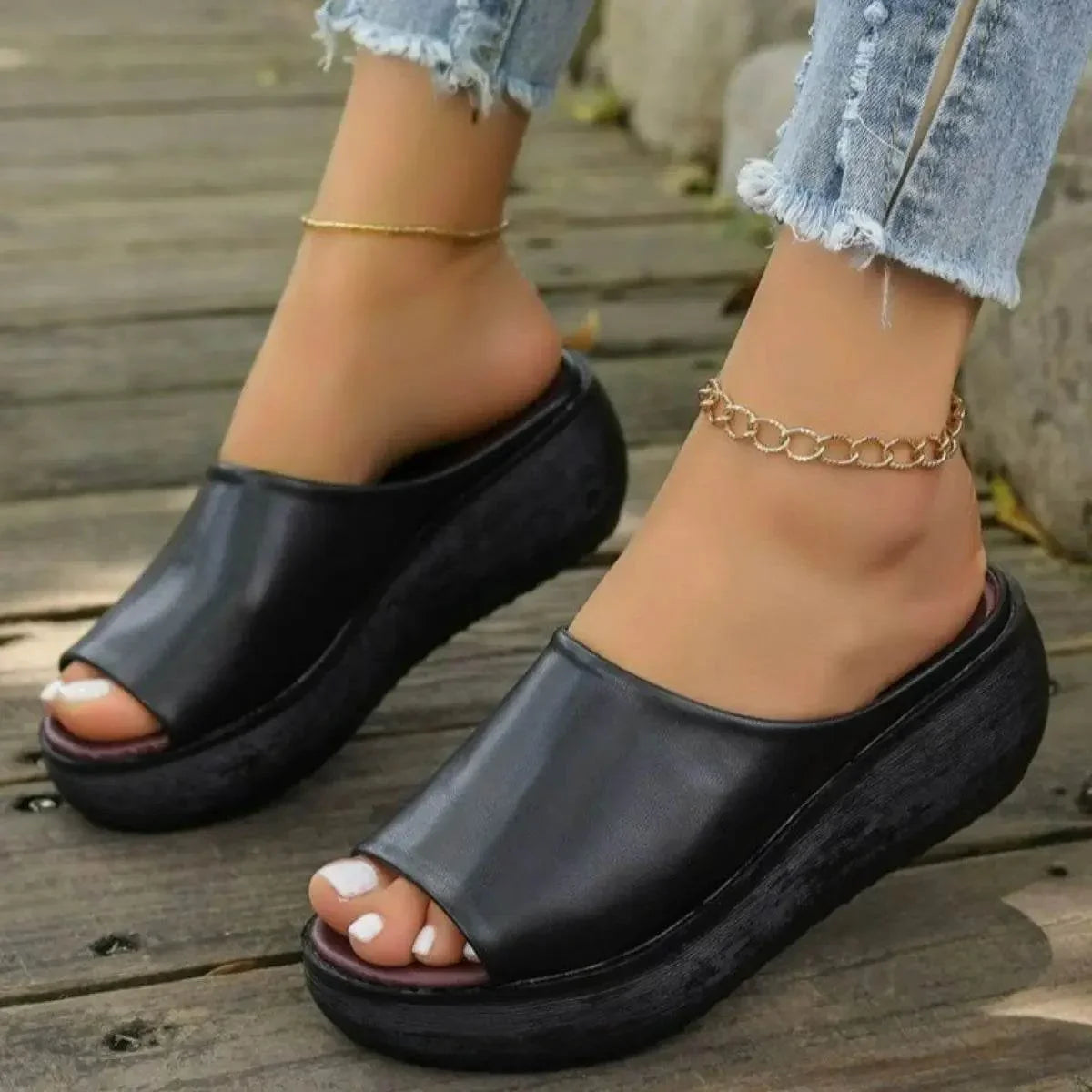 Open Toe Wedge Sandals - Velveta Studio