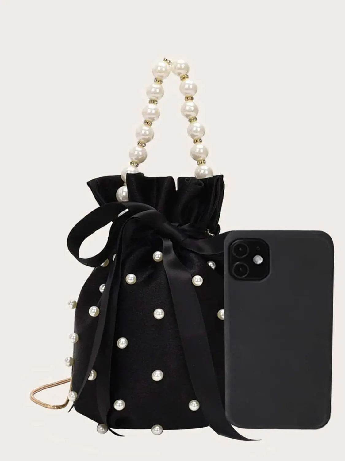 Pearl Detail Solid Color Bucket Bag - Velveta Studio