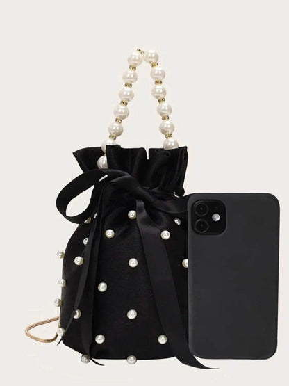 Pearl Detail Solid Color Bucket Bag - Velveta Studio
