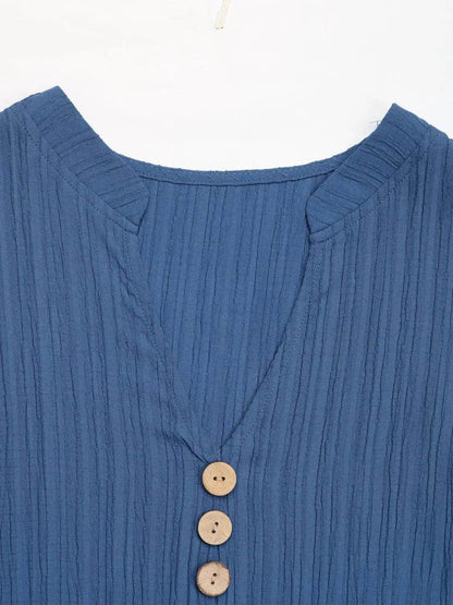 Perfee Decorative Button Notched Sleeveless Tiered Dress - Velveta Studio