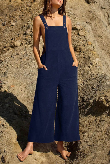 Pocketed Wide Leg Overall - Velveta Studio