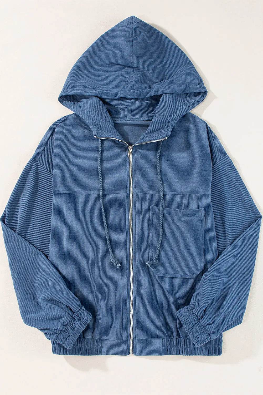 Pocketed Zip Up Long Sleeve Hooded Jacket - Velveta Studio