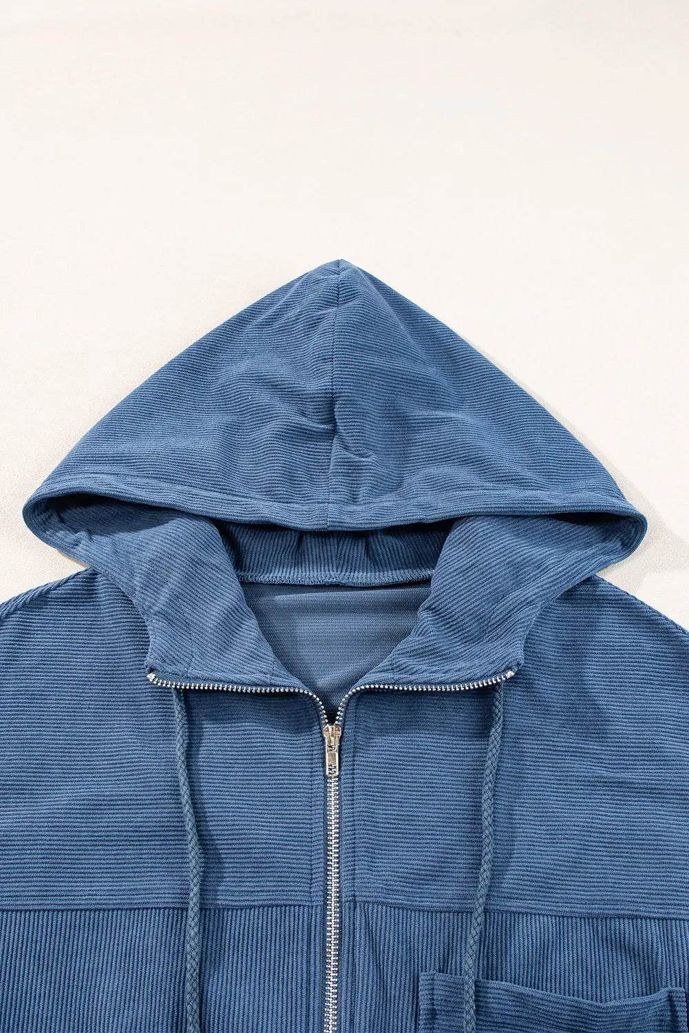 Pocketed Zip Up Long Sleeve Hooded Jacket - Velveta Studio