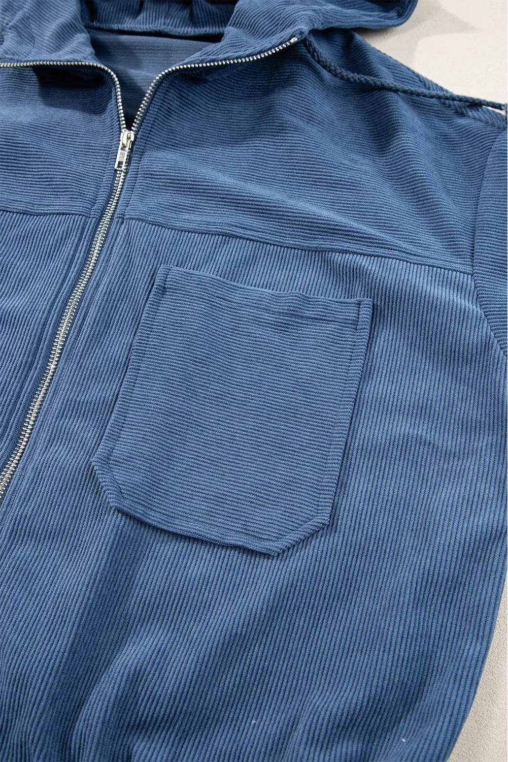 Pocketed Zip Up Long Sleeve Hooded Jacket - Velveta Studio