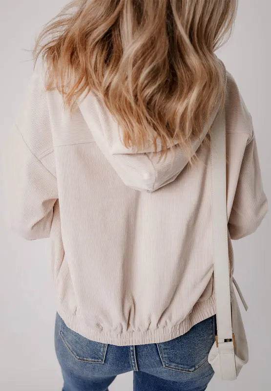 Pocketed Zip Up Long Sleeve Hooded Jacket - Velveta Studio