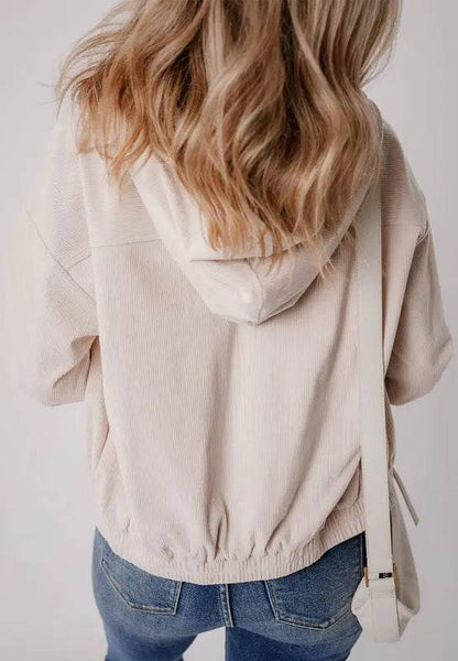 Pocketed Zip Up Long Sleeve Hooded Jacket - Velveta Studio