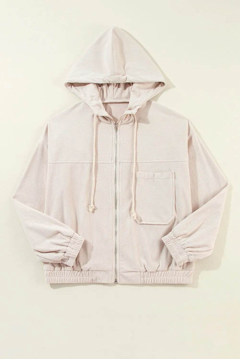 Pocketed Zip Up Long Sleeve Hooded Jacket - Velveta Studio
