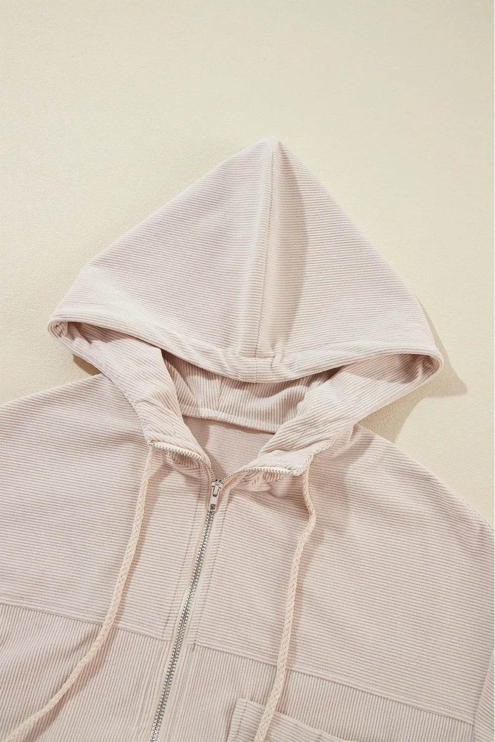 Pocketed Zip Up Long Sleeve Hooded Jacket - Velveta Studio