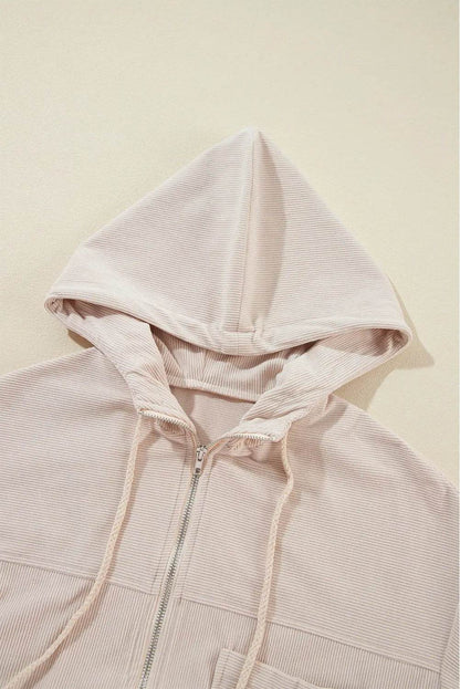 Pocketed Zip Up Long Sleeve Hooded Jacket - Velveta Studio