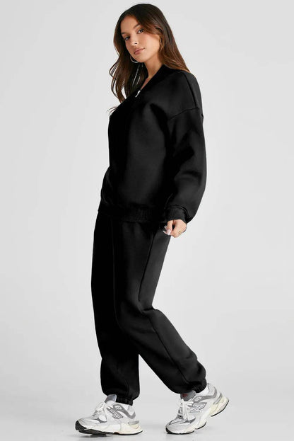 Quarter Zip Long Sleeve Top and Pants Set - Velveta Studio