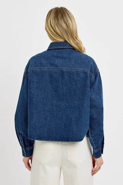 RISEN Button Up Long Sleeve Denim Shacket - Velveta Studio