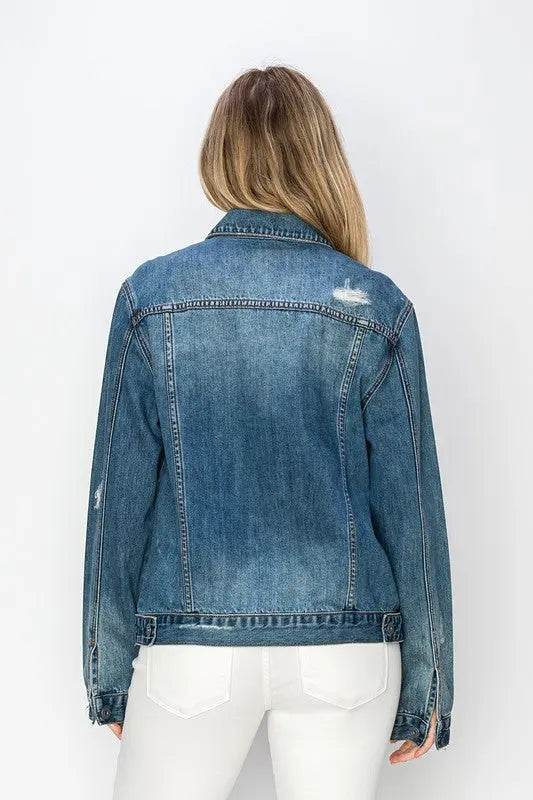 RISEN Full Size Distressed Button Up Jacket - Velveta Studio
