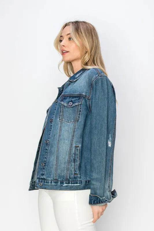 RISEN Full Size Distressed Button Up Jacket - Velveta Studio