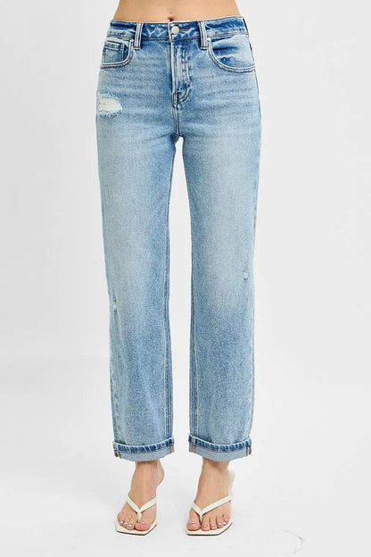 RISEN Full Size High Rise Ankle Boyfriend Distressed Jeans Plus Size - Velveta Studio