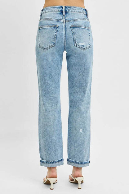 RISEN Full Size High Rise Ankle Boyfriend Distressed Jeans Plus Size - Velveta Studio
