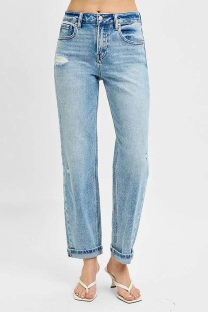 RISEN Full Size High Rise Ankle Boyfriend Distressed Jeans Plus Size - Velveta Studio