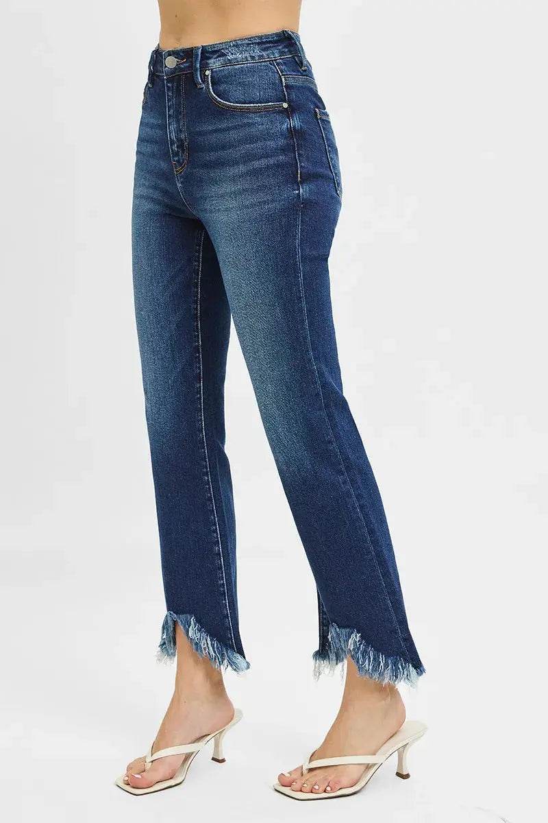 RISEN High Rise Crop Bootcut Fray Hem Jeans - Velveta Studio