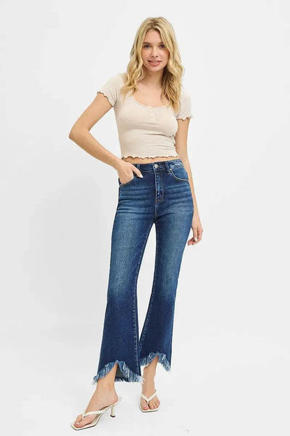 RISEN High Rise Crop Bootcut Fray Hem Jeans - Velveta Studio