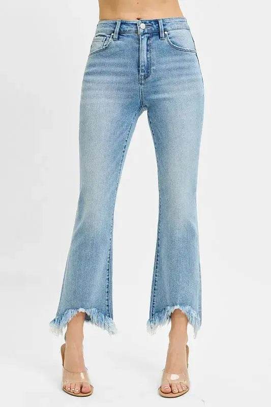 RISEN High Rise Crop Bootcut Fray Hem Jeans - Velveta Studio