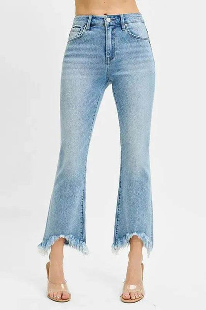 RISEN High Rise Crop Bootcut Fray Hem Jeans - Velveta Studio