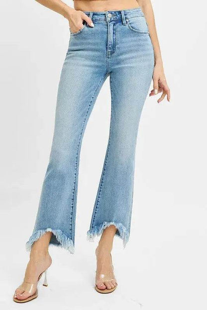 RISEN High Rise Crop Bootcut Fray Hem Jeans - Velveta Studio
