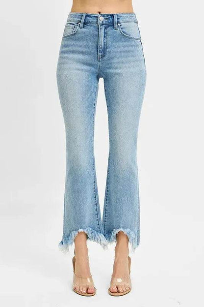RISEN High Rise Crop Bootcut Fray Hem Jeans - Velveta Studio