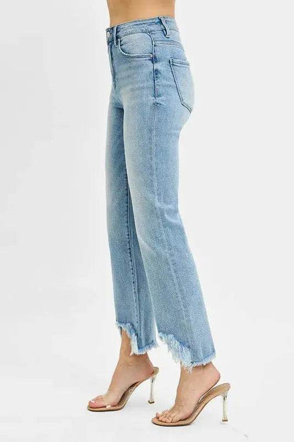 RISEN High Rise Crop Bootcut Fray Hem Jeans - Velveta Studio