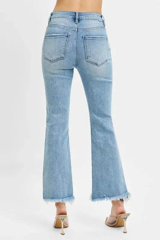 RISEN High Rise Crop Bootcut Fray Hem Jeans - Velveta Studio
