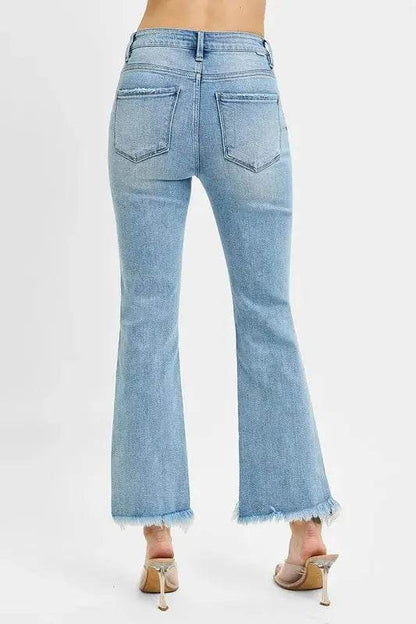 RISEN High Rise Crop Bootcut Fray Hem Jeans - Velveta Studio