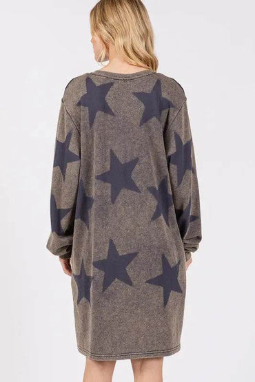SAGE + FIG Washed Star Print Round Neck Dress - Velveta Studio