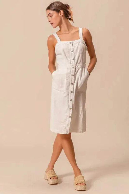 SO ME Button Down Pocket Front Pinafore Dress - Velveta Studio