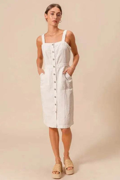 SO ME Button Down Pocket Front Pinafore Dress - Velveta Studio