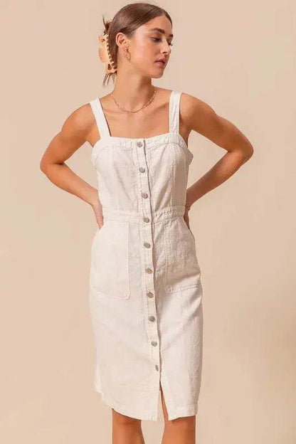 SO ME Button Down Pocket Front Pinafore Dress - Velveta Studio