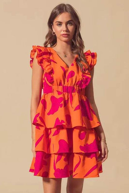 SO ME Floral V Neck Layered Dress with Elasticized Waist - Velveta Studio