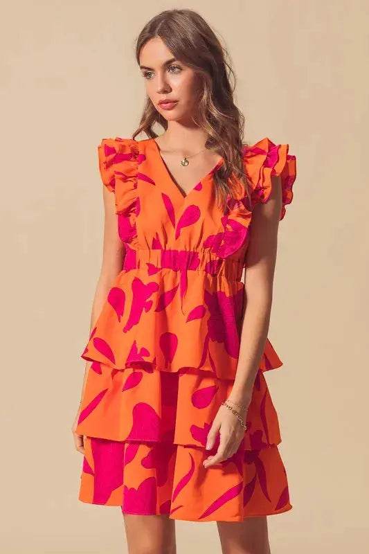 SO ME Floral V Neck Layered Dress with Elasticized Waist - Velveta Studio