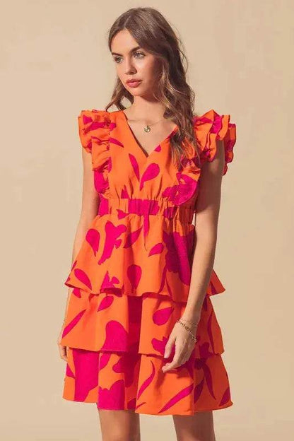 SO ME Floral V Neck Layered Dress with Elasticized Waist - Velveta Studio