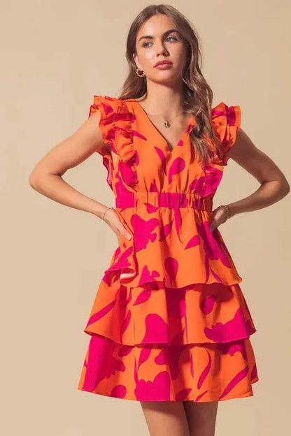 SO ME Floral V Neck Layered Dress with Elasticized Waist - Velveta Studio