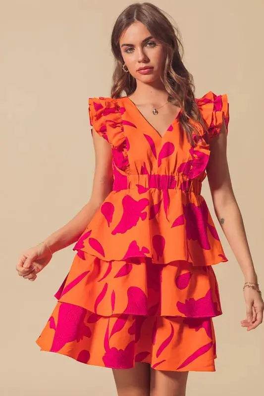 SO ME Floral V Neck Layered Dress with Elasticized Waist - Velveta Studio