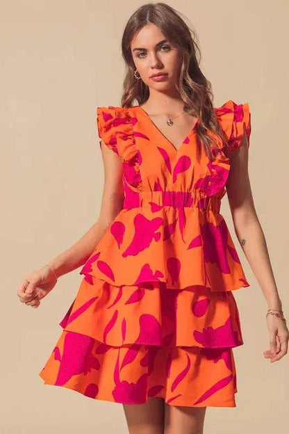 SO ME Floral V Neck Layered Dress with Elasticized Waist - Velveta Studio