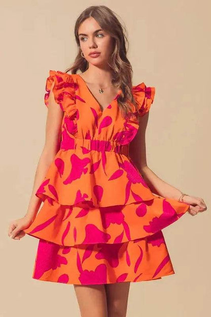 SO ME Floral V Neck Layered Dress with Elasticized Waist - Velveta Studio