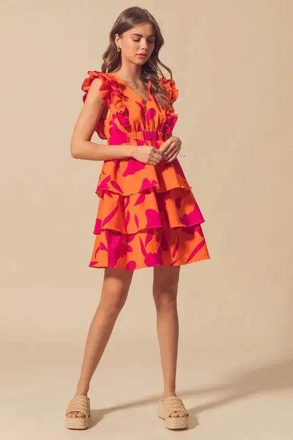SO ME Floral V Neck Layered Dress with Elasticized Waist - Velveta Studio
