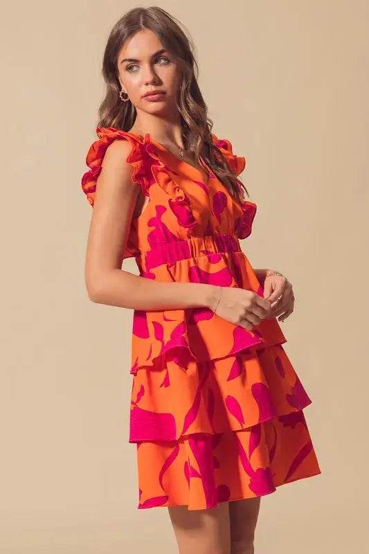 SO ME Floral V Neck Layered Dress with Elasticized Waist - Velveta Studio