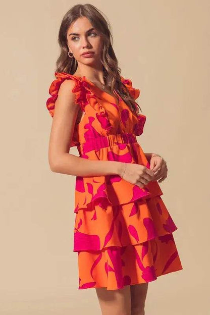 SO ME Floral V Neck Layered Dress with Elasticized Waist - Velveta Studio