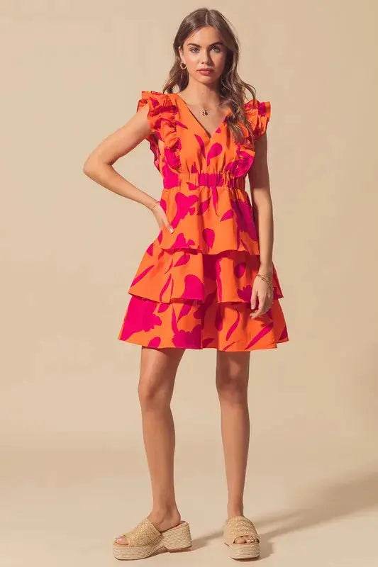 SO ME Floral V Neck Layered Dress with Elasticized Waist - Velveta Studio