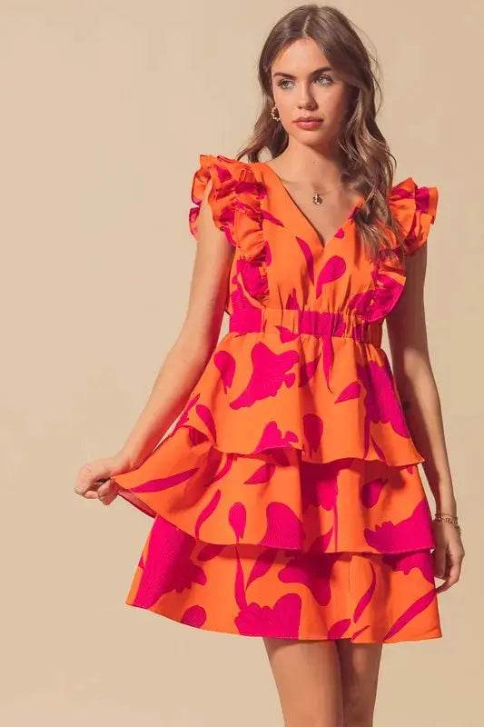 SO ME Floral V Neck Layered Dress with Elasticized Waist - Velveta Studio