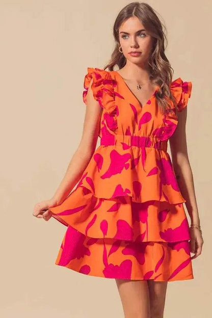 SO ME Floral V Neck Layered Dress with Elasticized Waist - Velveta Studio
