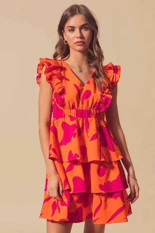 SO ME Floral V Neck Layered Dress with Elasticized Waist - Velveta Studio