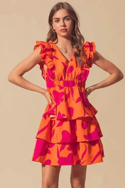 SO ME Floral V Neck Layered Dress with Elasticized Waist - Velveta Studio