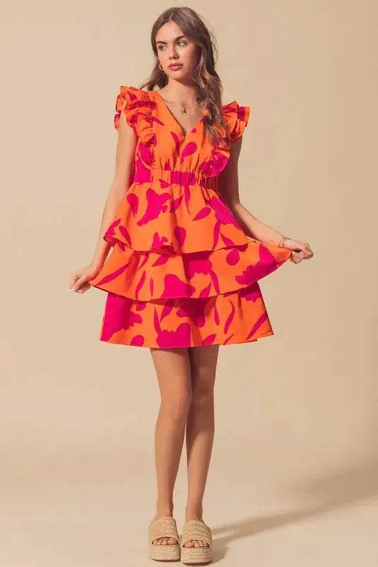 SO ME Floral V Neck Layered Dress with Elasticized Waist - Velveta Studio